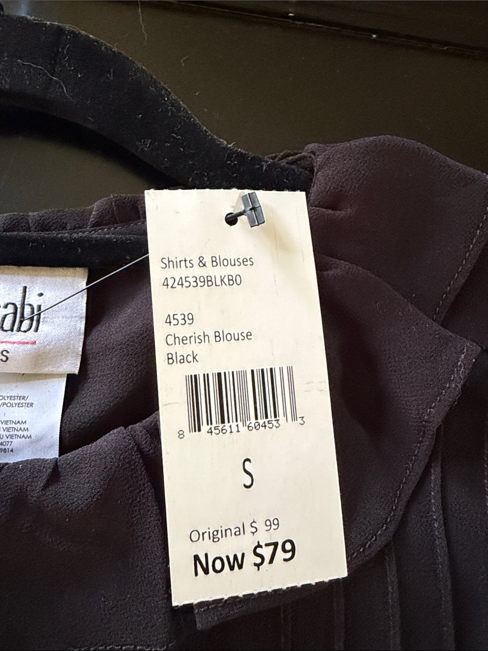 CAbi Black Ruffle Front Pintuck Blouse - Picture 2 of 4